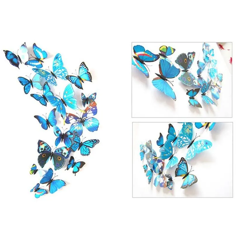 12pcs 3d butterfly wall sticker pvc simulation stereoscopic butterfly mural sticker fridge magnet art decal kid room home decor vt0446