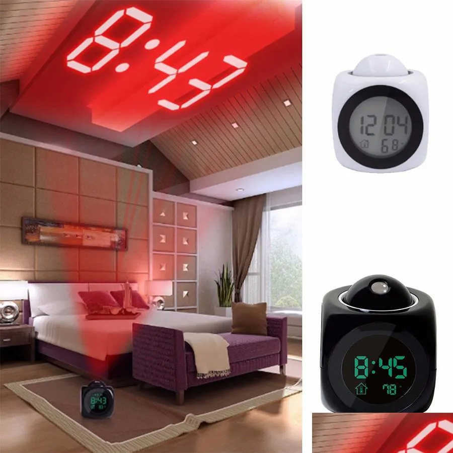 lcd projection led display time digital alarm clock talking voice prompt thermometer prevent snooze functional desk alarm clock dh1113