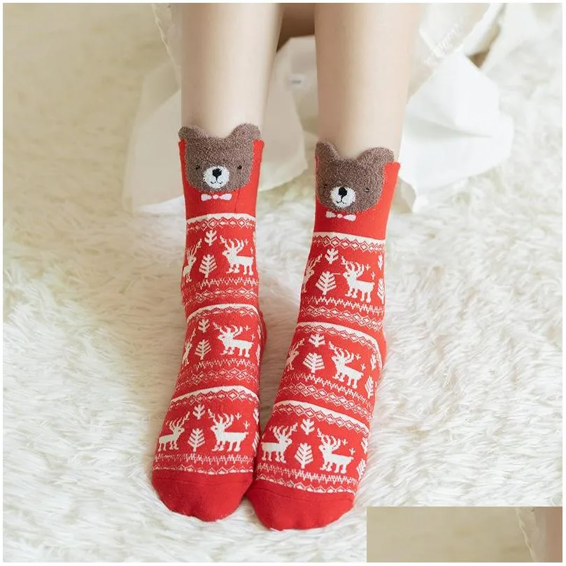 women cute christmas socks female autumn winter cartoon elk red socks ladies cotton lovely comfortable socks vt1792