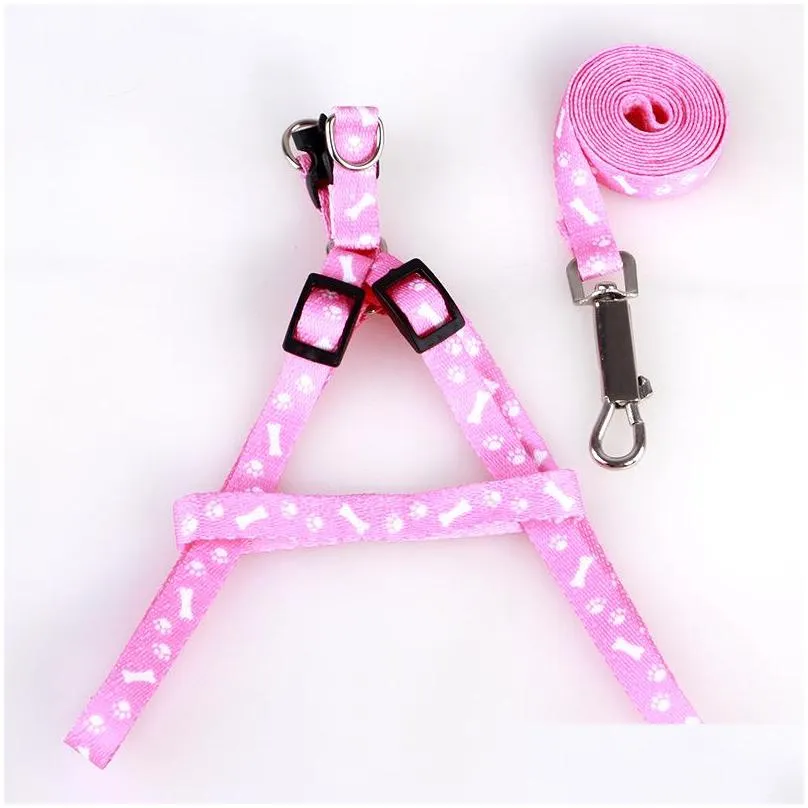 adjustable cat dog collar leash dog pet lead harness chest back belt traction rope pet supplies puppy walking printed leashes dh1344