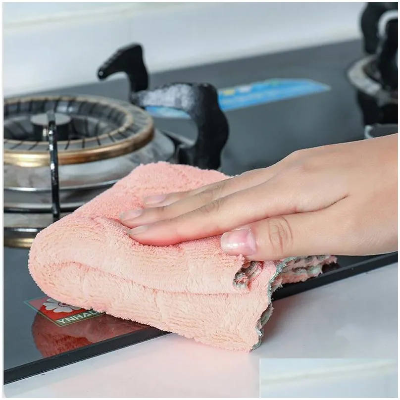 household cleaning cloth doublesided thick coral velvet nonstick oil absorbent dish towel microfiber house scouring pad fast drying