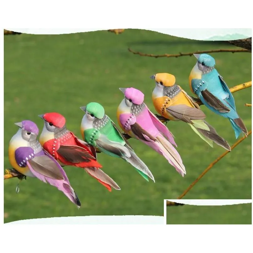 12pc fake colorful bird artificial foam simulation birds with feather magnet diy wedding decorations christmas ornaments y200903