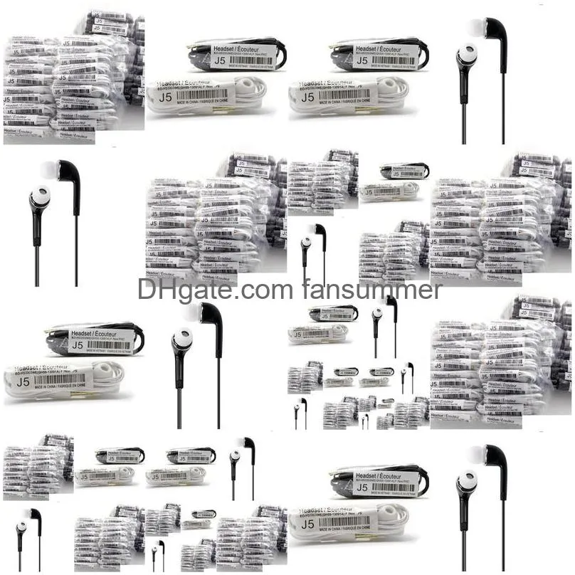 wholesale headphones 3.5mm j5 inear earphones with mic remote control stereo headset for samsung galaxy s7 s6 s20 sports music