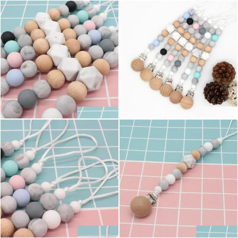 diy baby clip chain holder wood beaded pacifier soother holder clip nipple teether dummy strap chain good quality a8712 342 y2