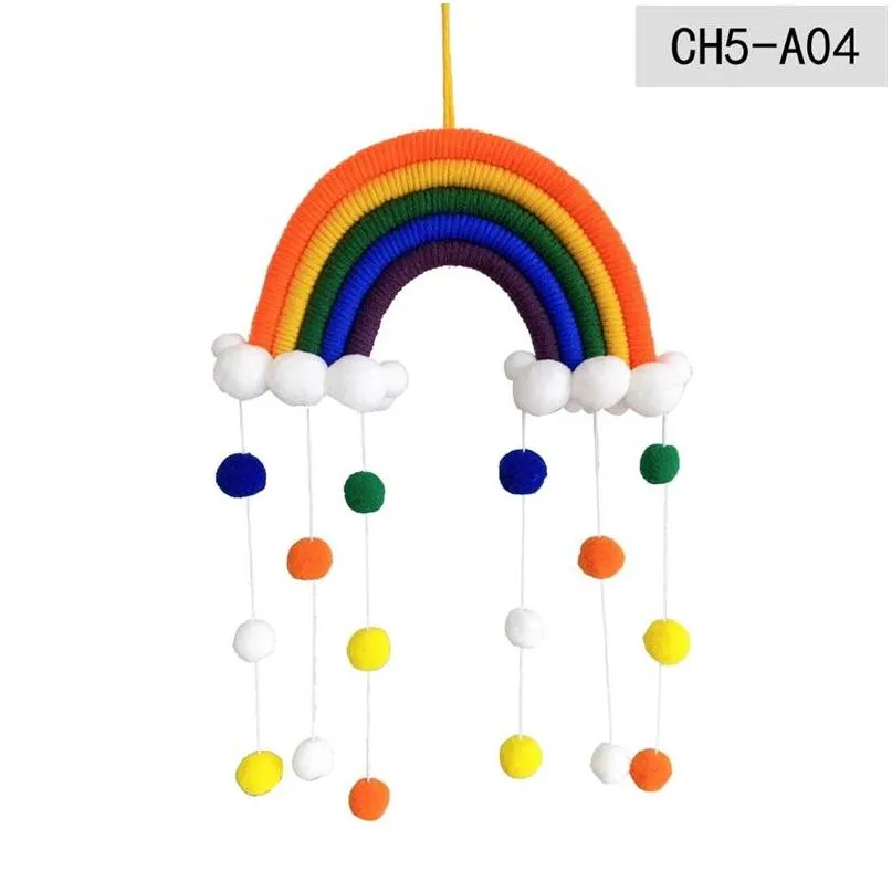 rainbow baby room decoration manual weave cloud ball pendants kids room wall hanging home children cute multi color 14jy g2