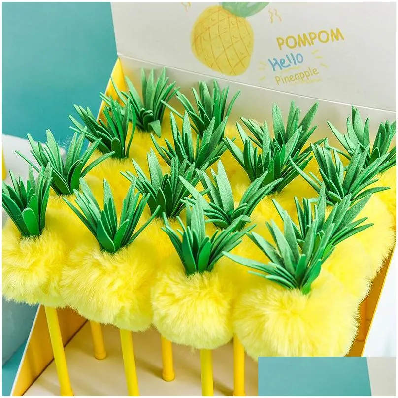 pineapple shaped fuzzy ball pen cute fluffy gel as plush school 16pcs/lot1