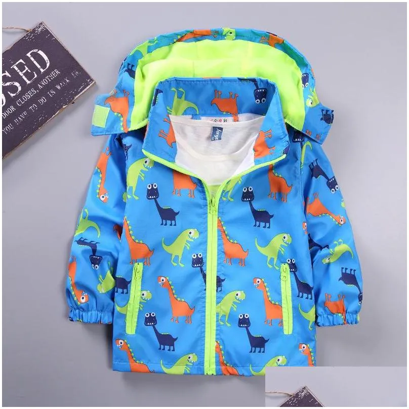 children jackets hooded waterproof windbreakers spring jacket for girls dinosaur kids toddler rain coat jacket boy outerwear 1041 v2