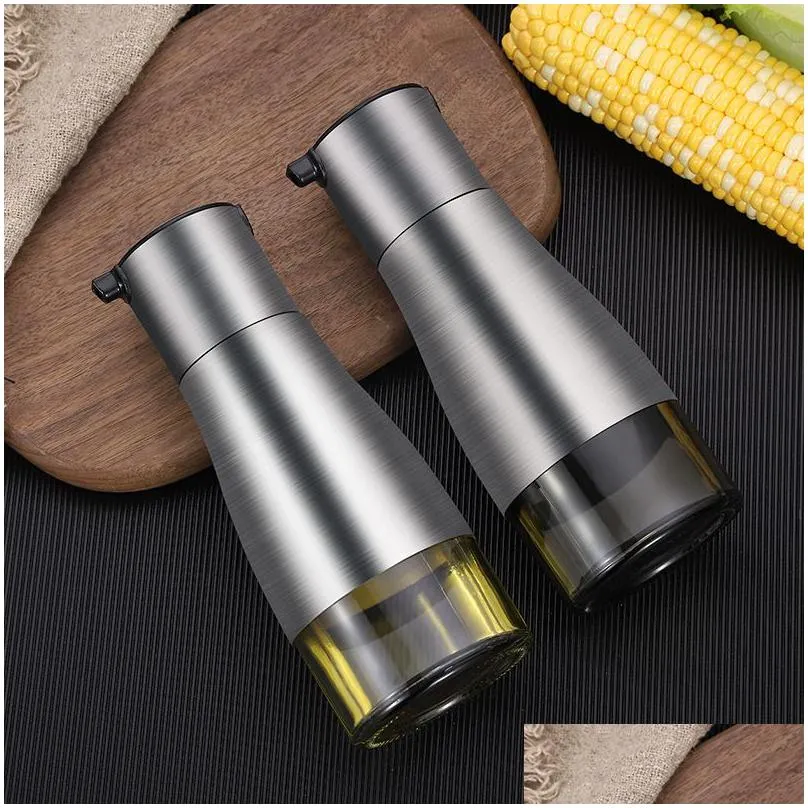 cooking utensils stainless steel glass olive oil dispenser vinegar and soy sauce bottle controllable no drip design 11oz/320ml