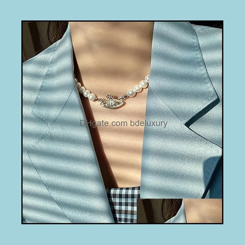 simple flash diamond saturn pendant necklace full of diamond planet pearl clavicle chain female
