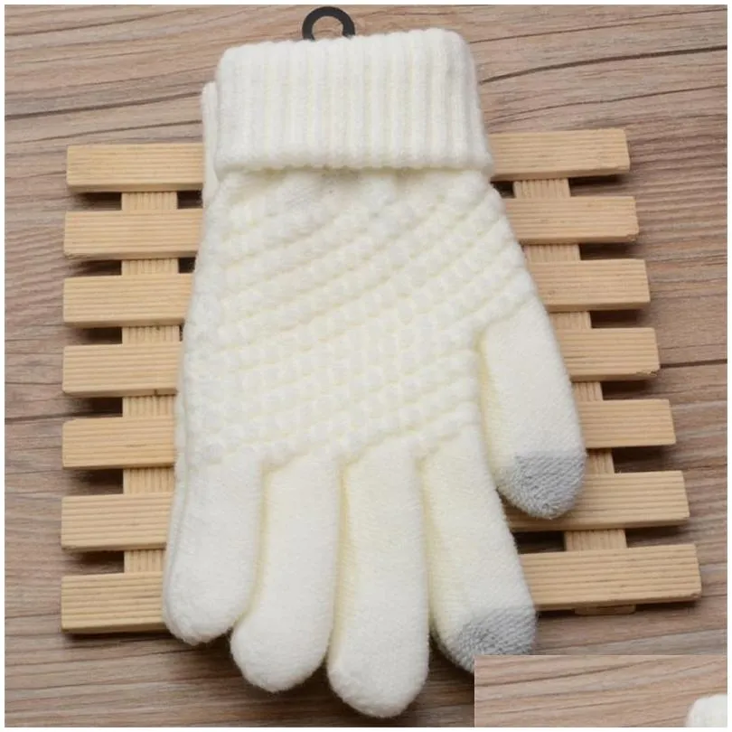 trellis knitted glove solid color non slip thickening mittens winter warm lady touch screen wool gloves woman 4 2dq g2