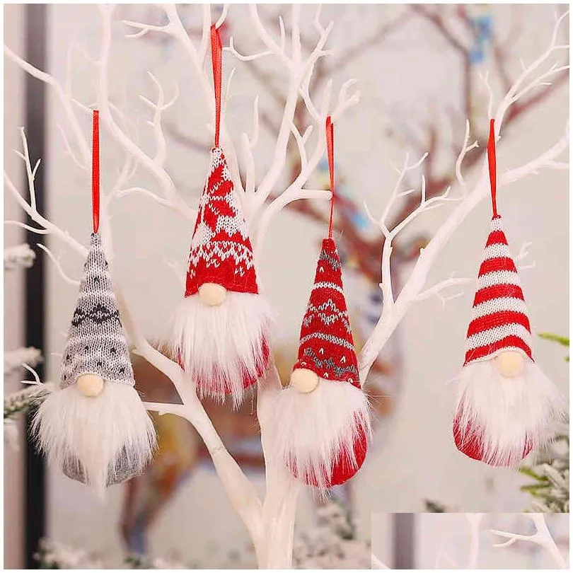 christmas mini faceless old man doll xmas tree plush gnome santa hanging pendant decoration home party hang ornaments vtmhp0987