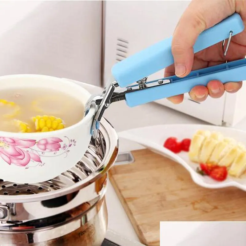 non slip tool bowl clip multi colors kitchen practical stainless steel disk clamp heat proof plastic handle plate dish clip dh0060