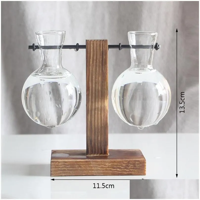 nordic style terrarium hydroponic plant vases vintage flower pot transparent wooden frame glass tabletop home bonsai decor planters 