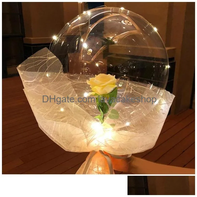 transparent bobo ball led luminous balloon rose bouquet rose valentines day gift balloon for birthday party wedding decor y201015