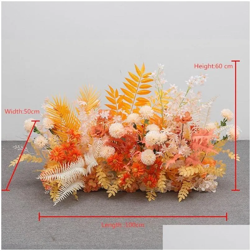 decorative flowers wreaths orange yellow series wedding floral arrangement artificial flower row table t stage backdrop corner ball