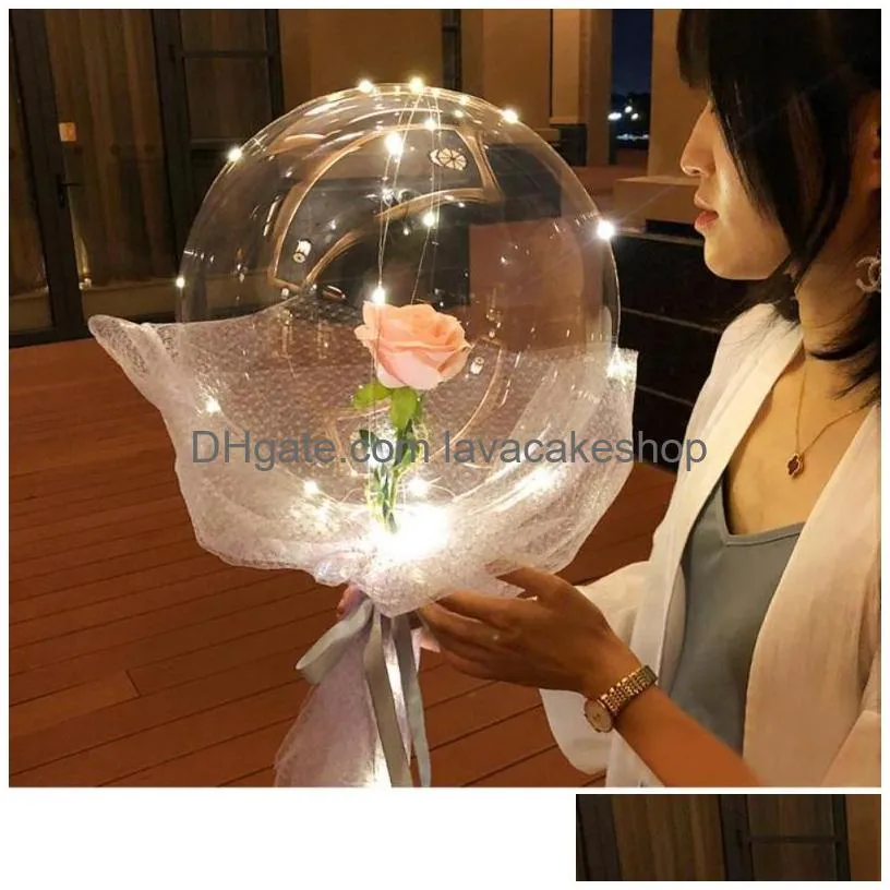 transparent bobo ball led luminous balloon rose bouquet rose valentines day gift balloon for birthday party wedding decor y201015