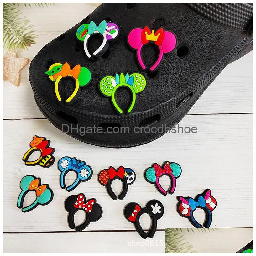 anime charms wholesale cute mouse ears headband cartoon croc charms shoe accessories pvc decoration buckle soft rubber clog charms fast