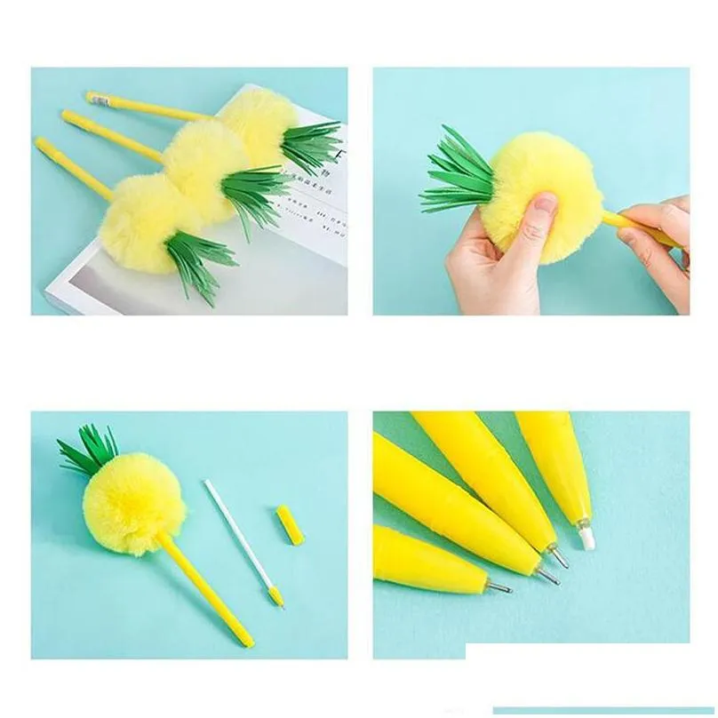 pineapple shaped fuzzy ball pen cute fluffy gel as plush school 16pcs/lot1