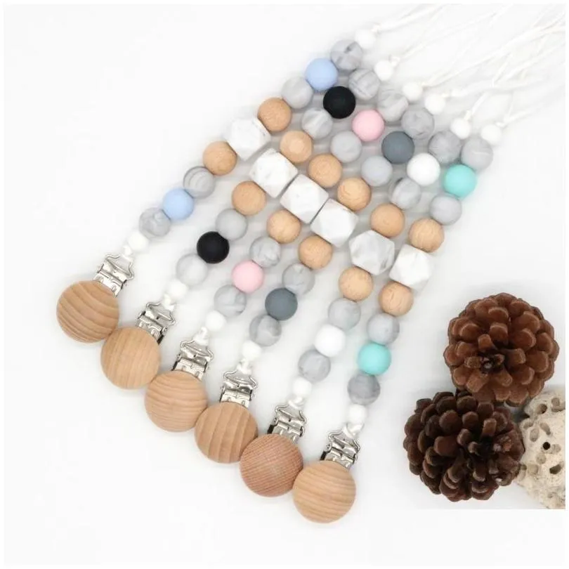 diy baby clip chain holder wood beaded pacifier soother holder clip nipple teether dummy strap chain good quality a8712 342 y2