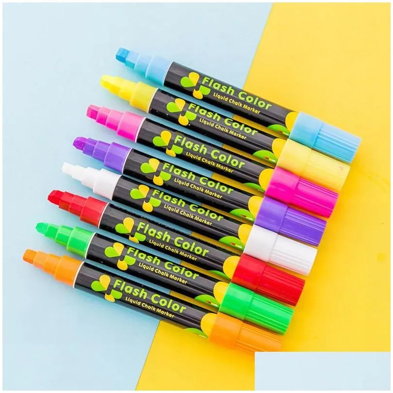 8pcs/ set liquid chalk marker 10mm flash colour pens highlighters for led writing board window glass graffiti painting