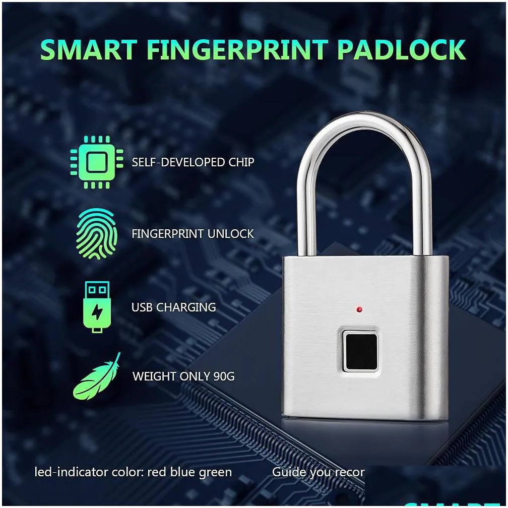 fingerprint lock digital door lock candado huella smart security keyless usb rechargeable padlock with self developing chip y200407