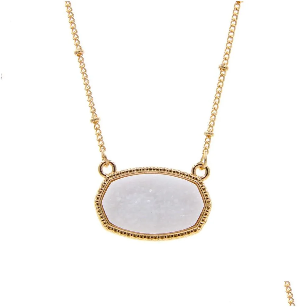 resin druzy drusy necklace oval hexagon gold plated collar jewelry for women party christmas gift