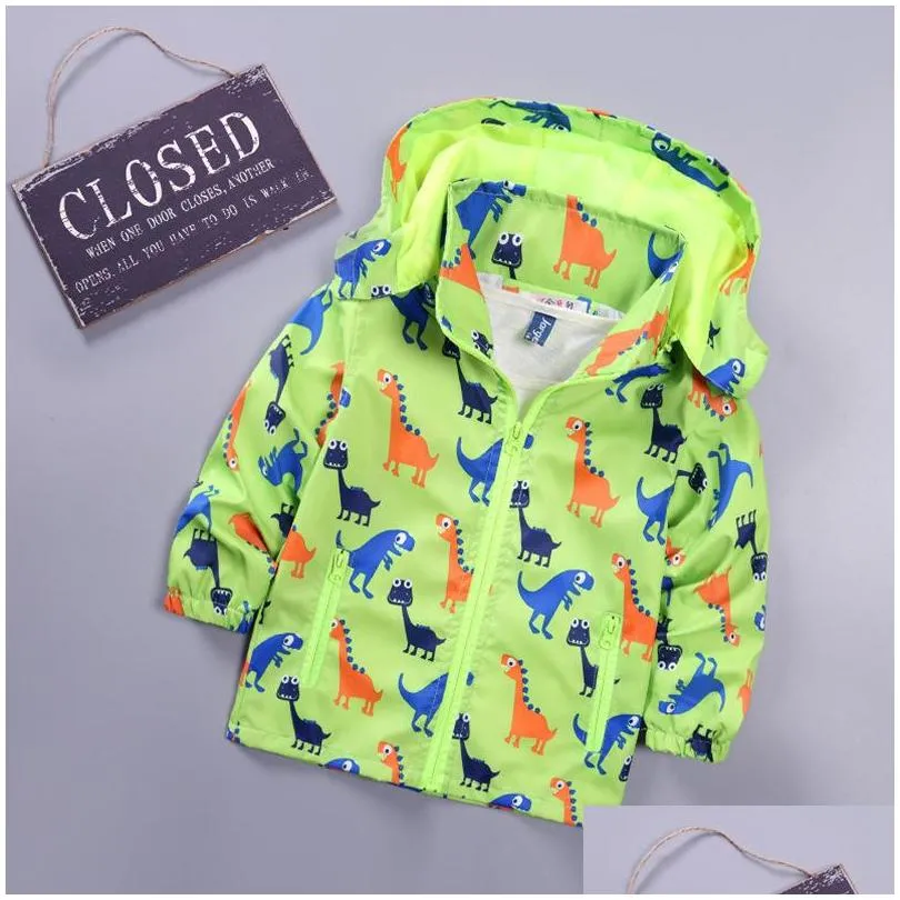 children jackets hooded waterproof windbreakers spring jacket for girls dinosaur kids toddler rain coat jacket boy outerwear 1041 v2