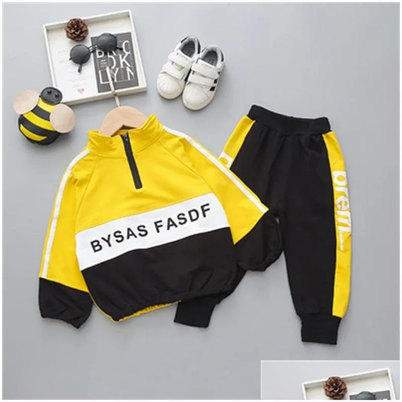  spring autumn children fashion clothing sets baby boys girls letterwork t shirt pants 2pcs/sets kids toddler tracksuit 201023 760