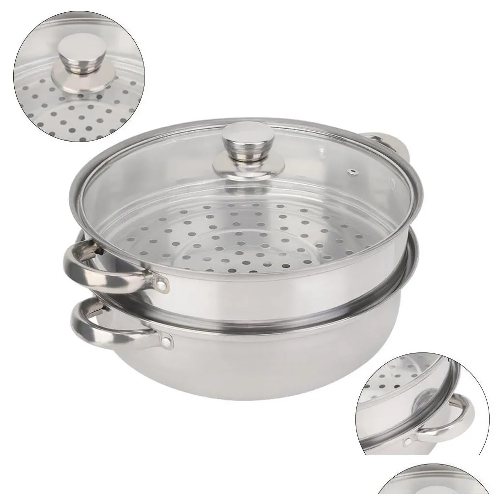 2layer steamer pot cooker double boiler soup steaming pot stainless steel cookware 27cm/11in