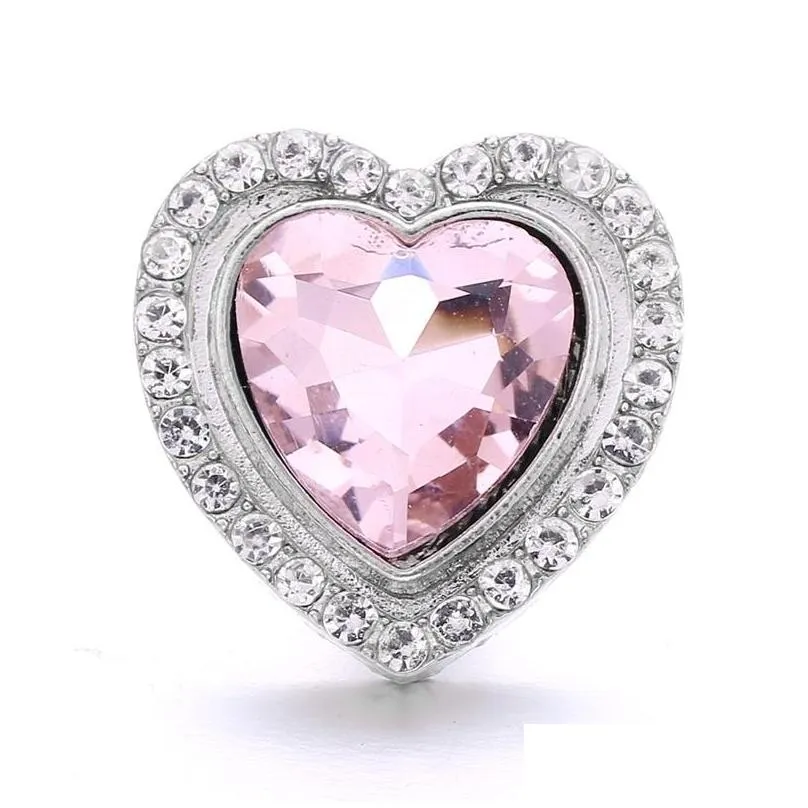 colorful heart rhinestone fastener 18mm snap button clasp silver color metal lover charms for snaps jewelry findings suppliers