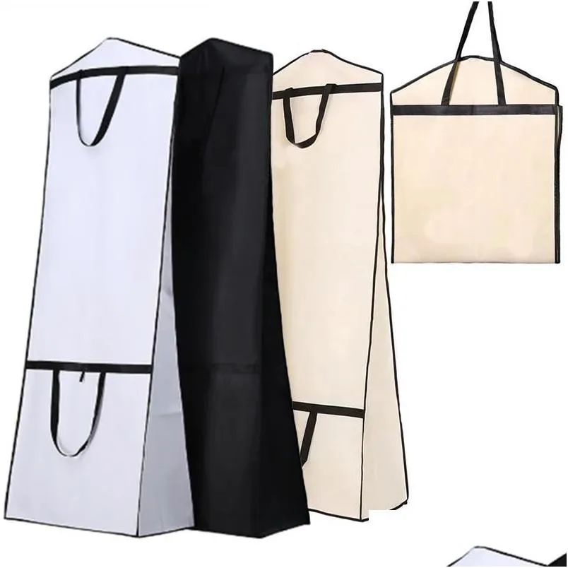 clothing wardrobe storage black wedding dress garment bag covers nonwoven dust full zipper thickened portable folding dualuse cover