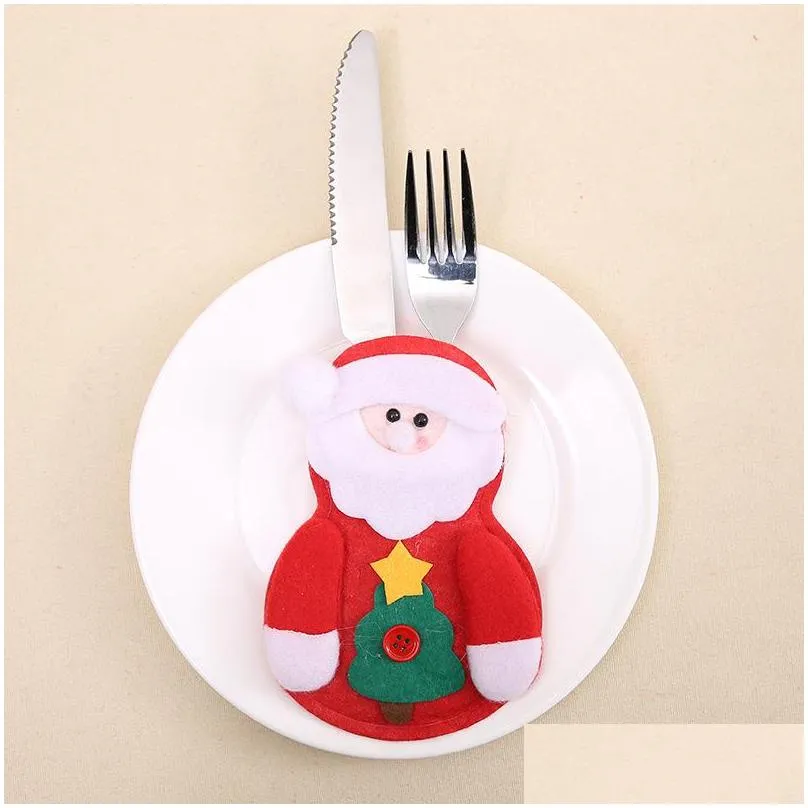 2018 christmas knife fork set cartoon santa claus snowman elk deer cutlery set xmas festival home decorations utensils bag dh0137