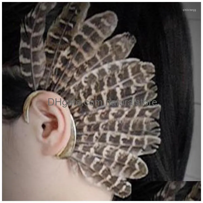 backs earrings 1pcs unisex big feather ear cuff non piercing gold clip on