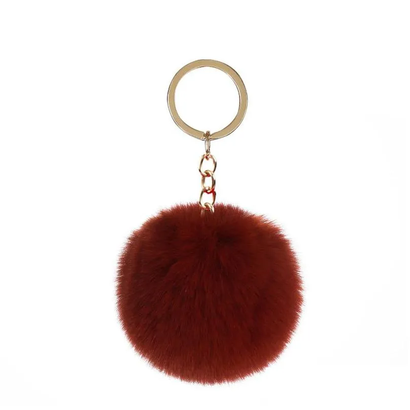 fluffy pom pom keychain soft faux rex rabbit fur ball car key rings pompom plush keychains gold keys holder women bag pendant jewelry