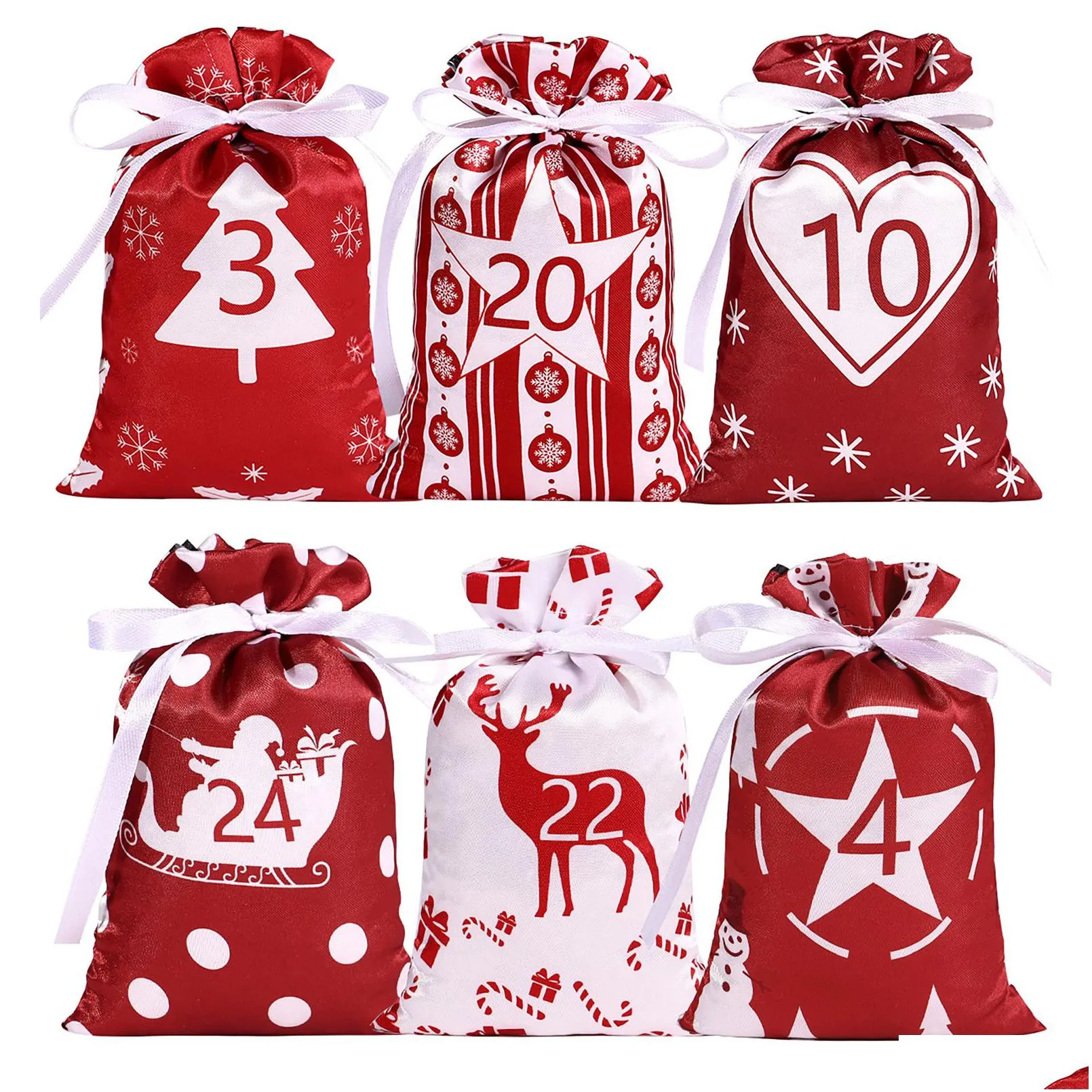 24pcs calendar candy pouch christmas decoration countdown advent calendar bag satin drawstring bag 2022 christmas gift bag set