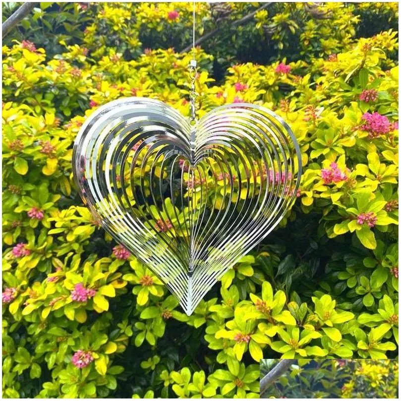 decorative object figurines stereo rotary wind chime spinner beating heart 3d flowing light effect decor church garden porch balcony 3190
