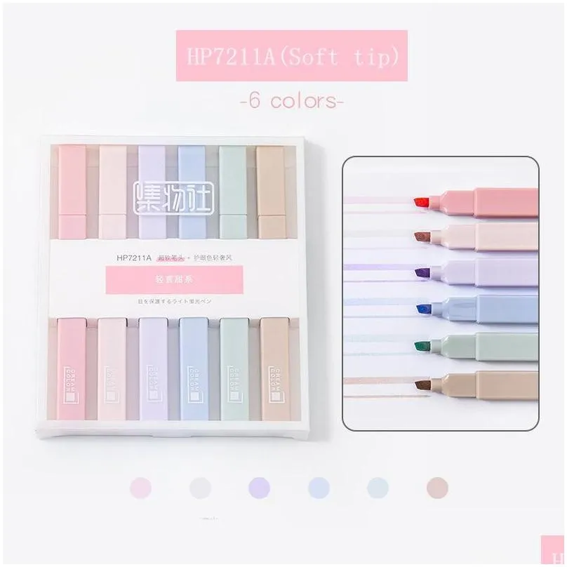 yisuremia 6pcs/lot kawaii soft tip highlighter pen diy journal graffiti art drawing key words marker fluorescent stationery