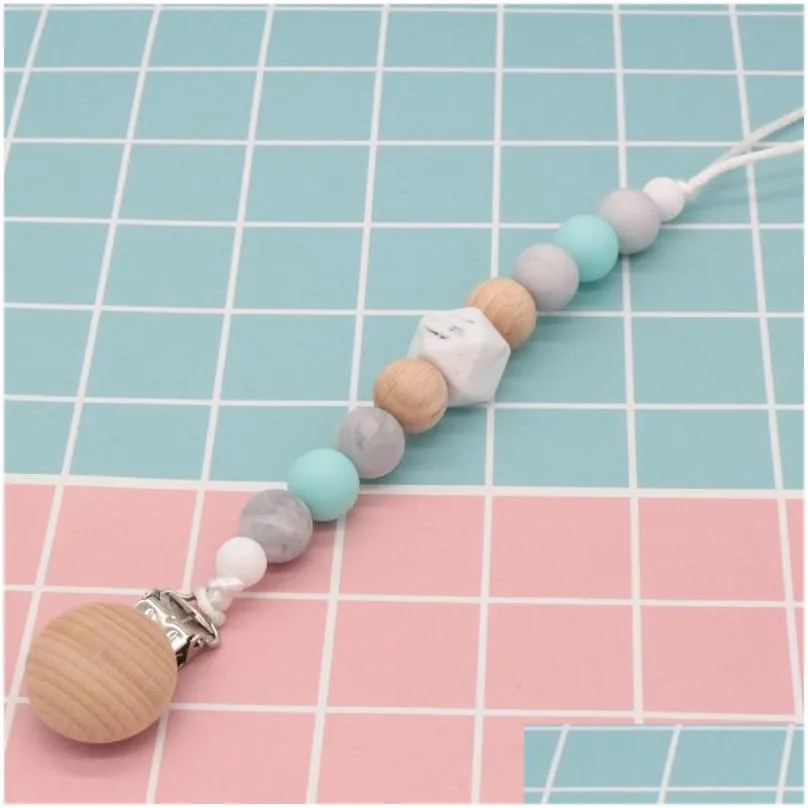 diy baby clip chain holder wood beaded pacifier soother holder clip nipple teether dummy strap chain good quality a8712 342 y2