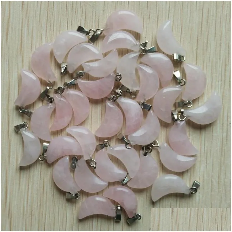 natural pink rose quartz crystal crescent moon shape charms pendants for diy jewelry making wholesale