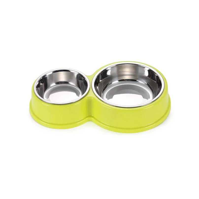 stainless steel pet dog bowls double puppy cats eating feeder container drinking bowl antislip pet feeding watering dish y200922