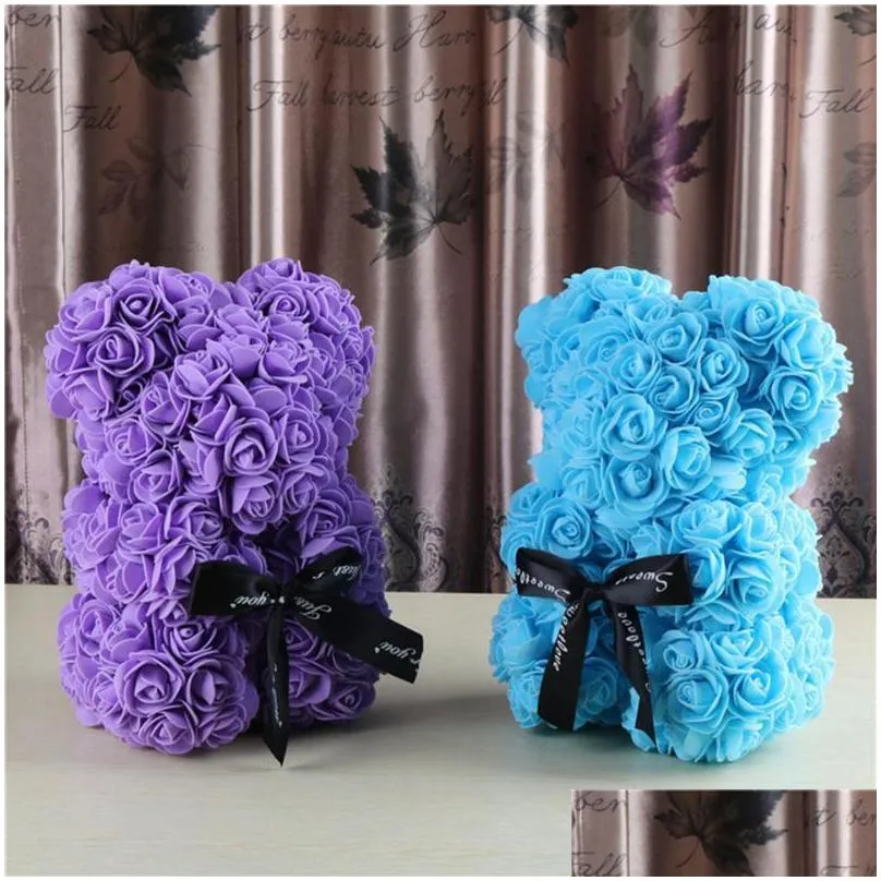 decorative flowers wreaths drop teddy bear rose flower 25cm artificial soap foam of roses year gifts for women valentines gift