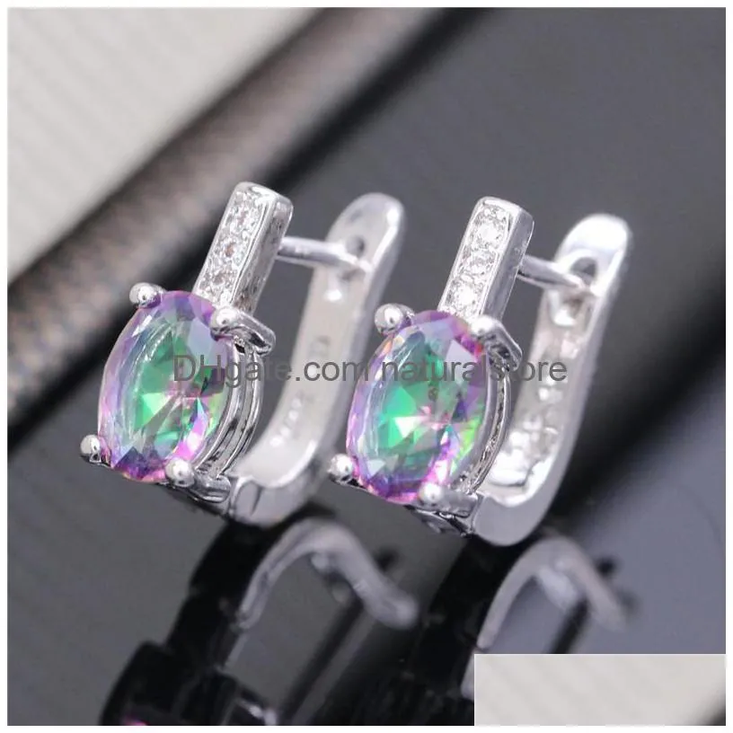 clipon screw back trendy female opal stone small earrings rose gold silver color clip for women dainty crystal oval wedding