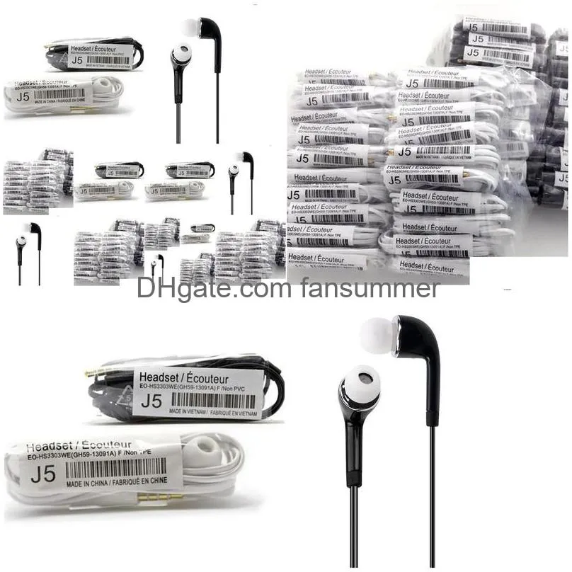 wholesale headphones 3.5mm j5 inear earphones with mic remote control stereo headset for samsung galaxy s7 s6 s20 sports music