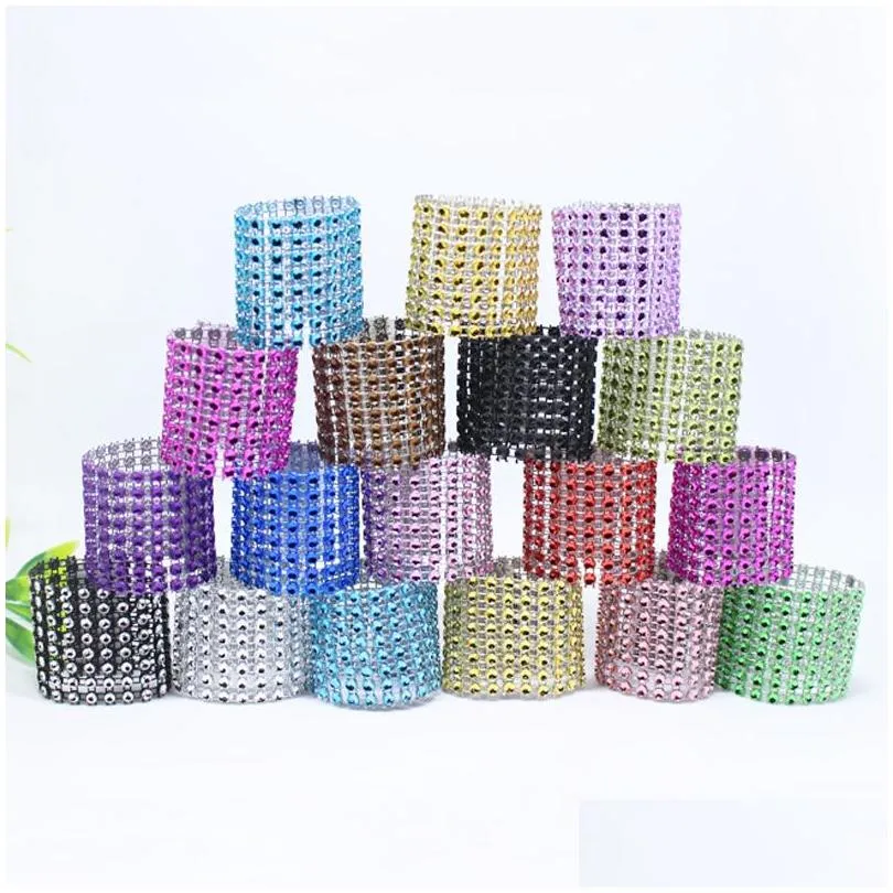 rhineston napkin rings plastic napkin buckle mesh wrap napkin ring serviette holder el wedding accessory table decoration vt0317