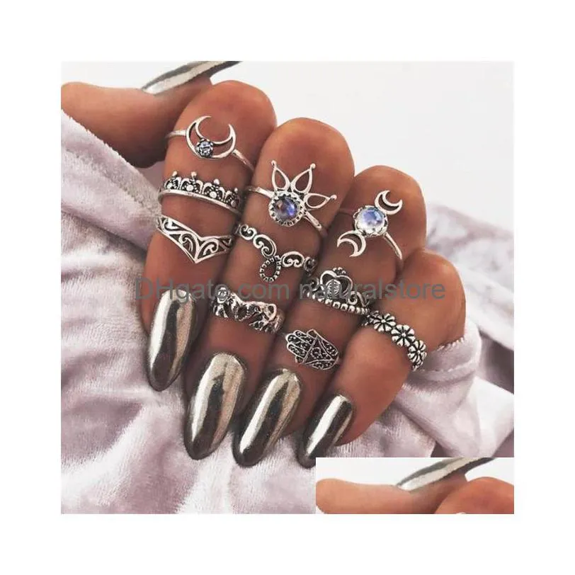 retro silver color knuckle rings for women turkish boho 11pcs midi finger ring set jewelry punk