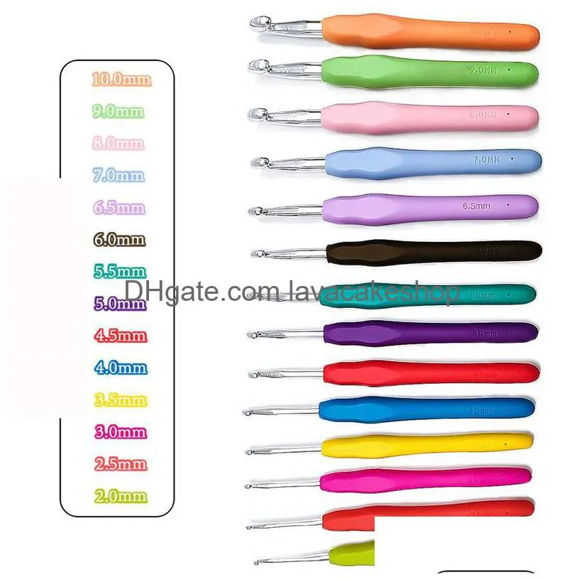 craft tools 14pcs/set diy crochet hooks 2mm10mm smooth knitting needles ergonomic soft grip handles for arthritic hands kdjk2207