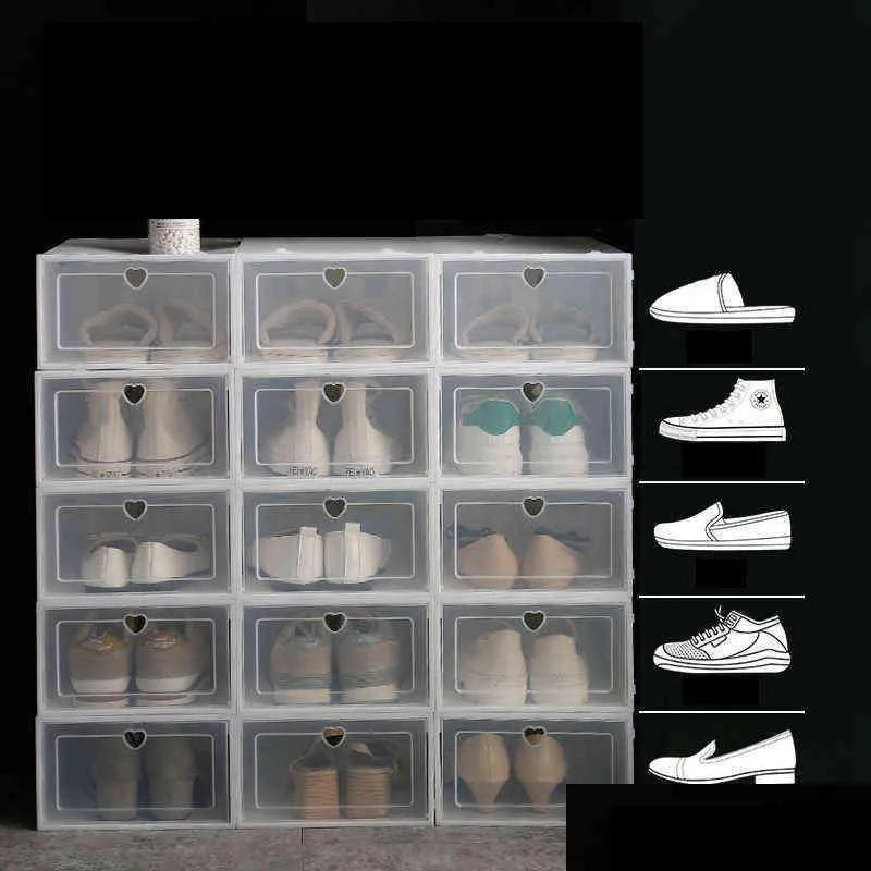 1pc fold plastic shoe storage boxes thickened dustproof transparent shoes box organize superimposed combination cabinet vtm tl1078