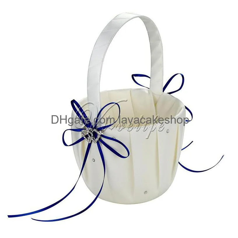 storage flower girl with double heart buckle satin ribbons hanging basket for wedding home decor y200903