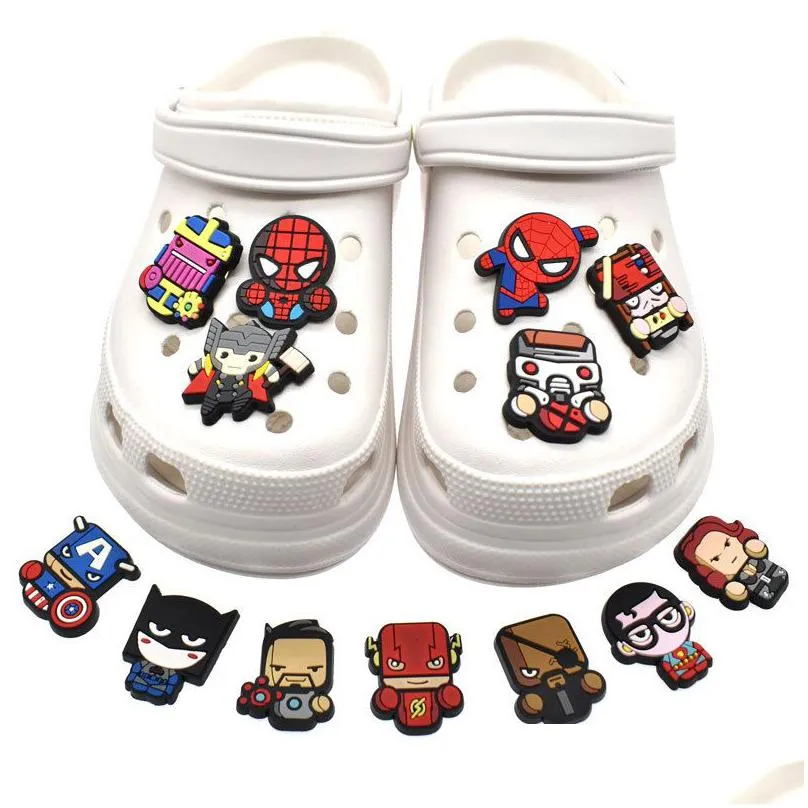 anime charms wholesale cute hero cartoon croc charms shoe accessories pvc decoration buckle soft rubber clog charms fast ship