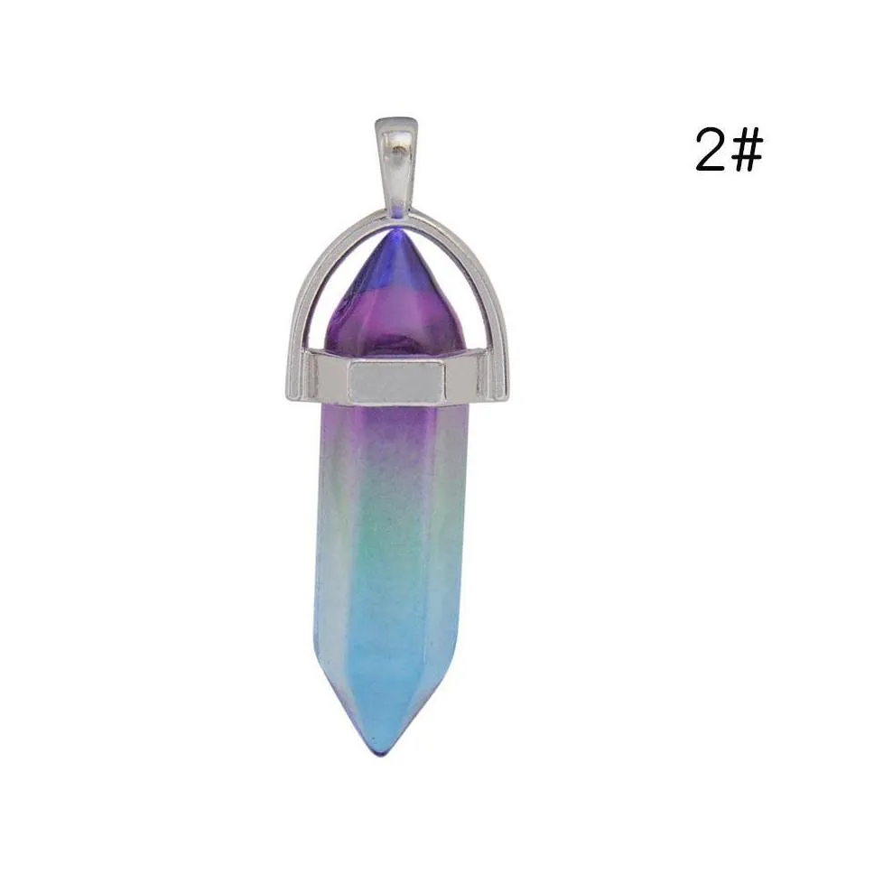 colorful glass hexagon prism charms rainbow pendant for necklace jewelry making women men wholesale mki